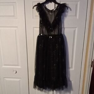 Fashion Nova Black Sheer Sparkle Belted Mini Dress